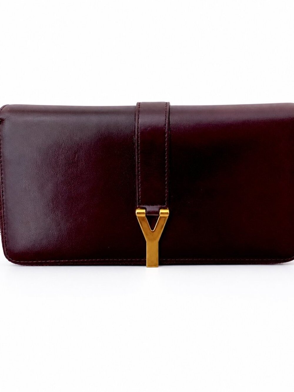 Saint Laurent Y-Ligne (Chyc) Flap Calfskin Leather Dark Purple Wallet EUC - Picture 1 of 9